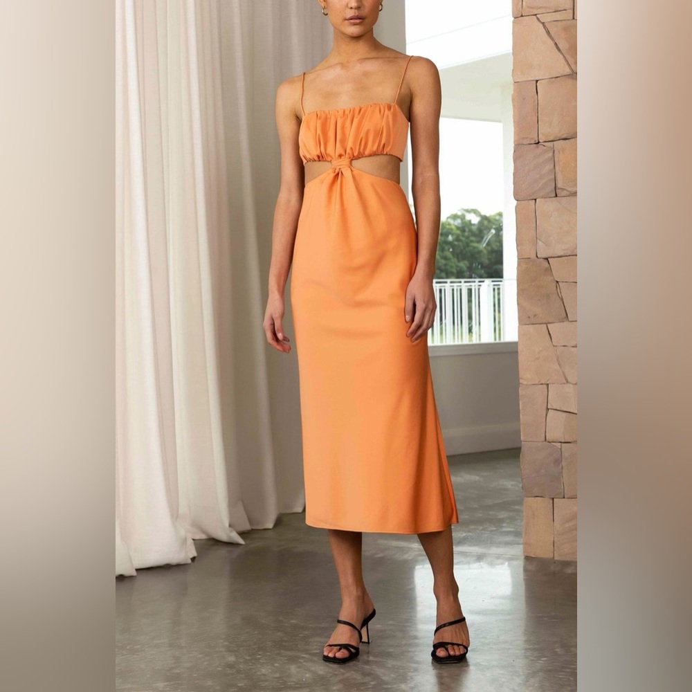 NEW MISHA APOLLA CUTOUT COCKTAIL DRESS MIDI COPPER ORANGE US SIZE 12
